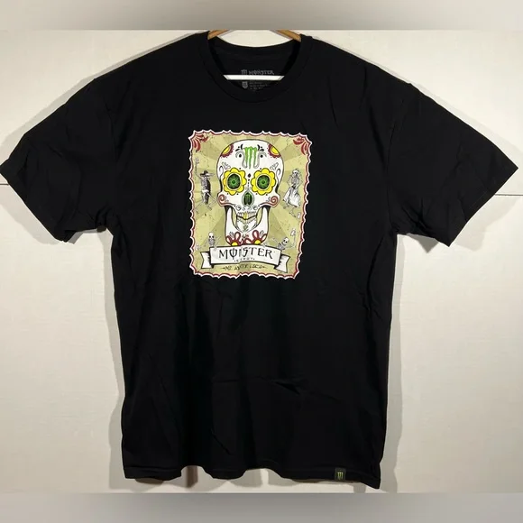 Monster Energy Shirt Mens XL Black Short Sleeve T-Shirt Mi Muerta Loca Skull - Picture 4 of 11